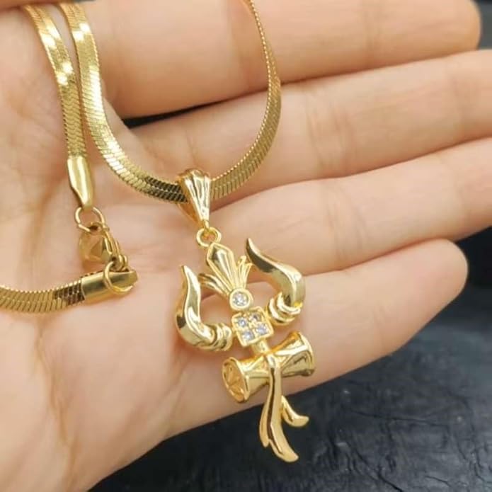 Premium Mahadev Trishul Om and Damru pendant with chain by Aadhyatmik Vardaan