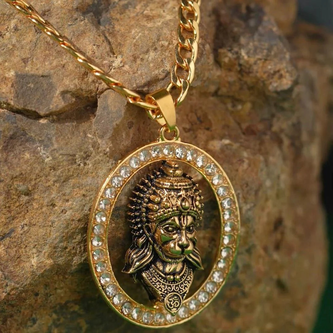 24K Gold Plated Hanuman Ji Face Pendant & Chain by Aadhyatmik Vardaan