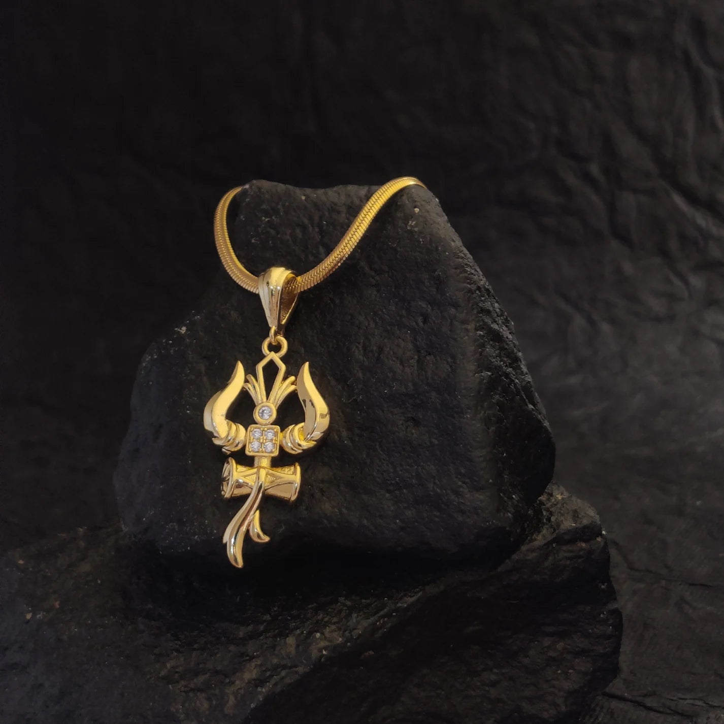 Premium Mahadev Trishul Om and Damru pendant with chain by Aadhyatmik Vardaan