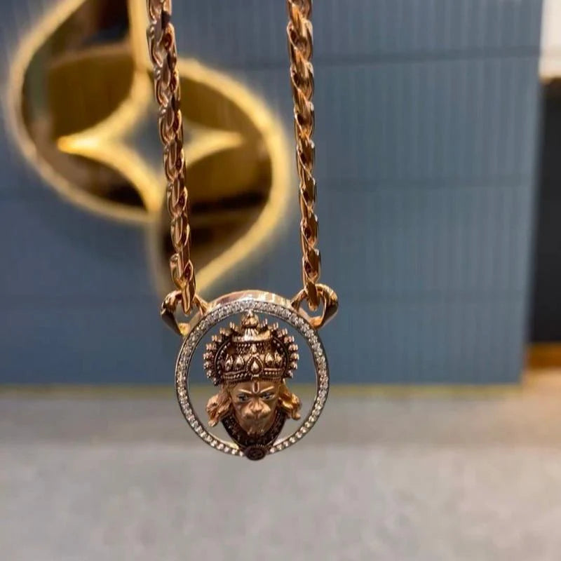 24K Gold Plated Hanuman Ji Face Pendant & Chain by Aadhyatmik Vardaan